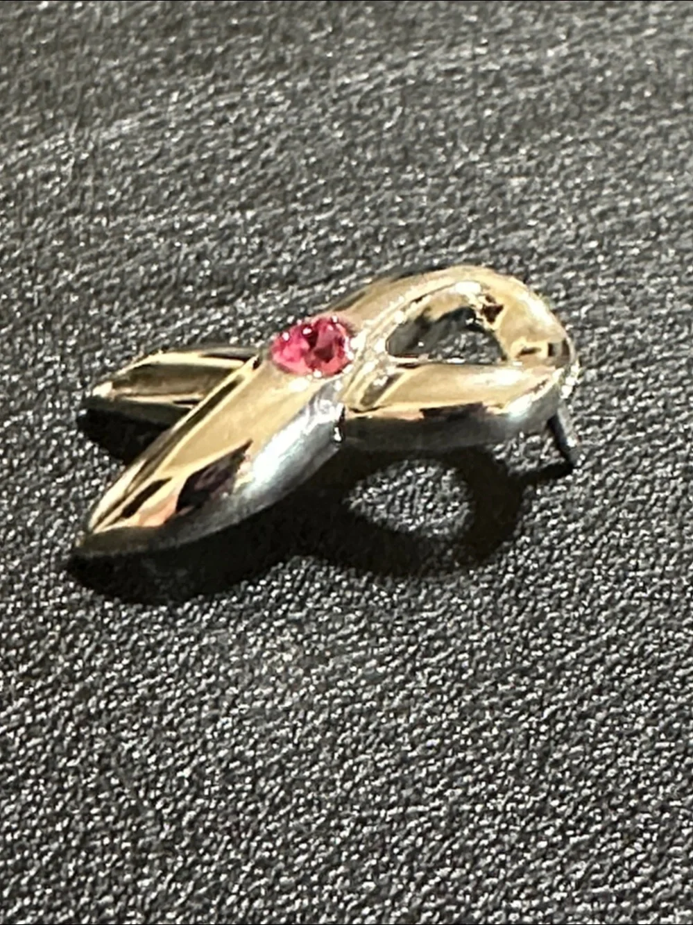 Cookie Lee Silver Tone Ribbon Pink Crystal Lapel Tie Tack